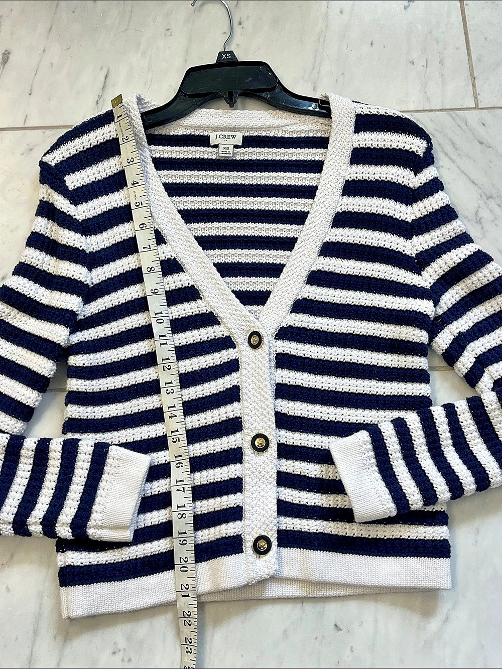 J.Crew Striped Button-Front Cardigan with Gold Buttons Blue & White XS
